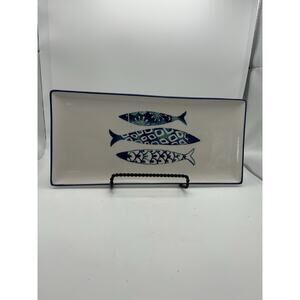 Papart Ceramic Serving Platter Plate Fish Nautical Hand painted 14 x 6.5" New